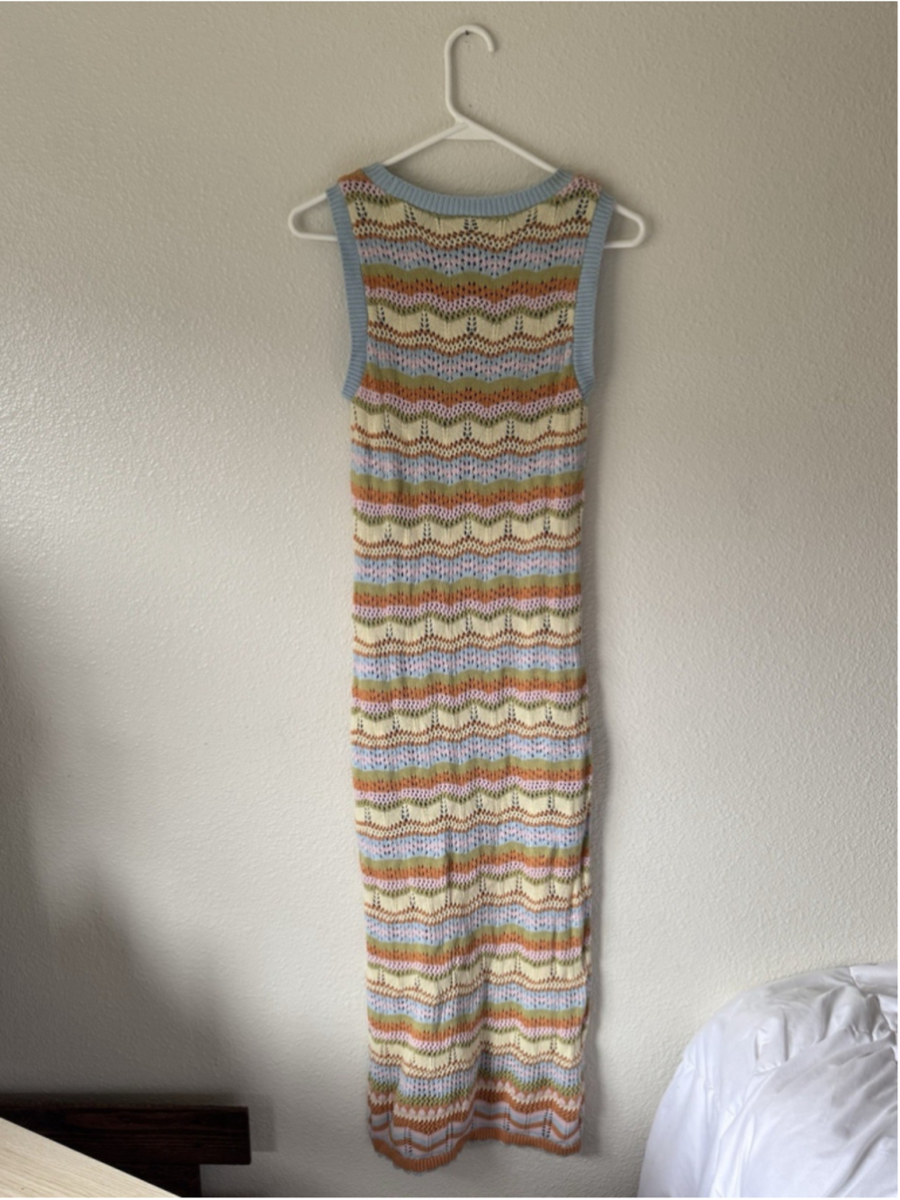 Willow & Wind Crochet Knit Midi Dress Pastel Stripe Sleeveless Boho Size M - Picture 3 of 4